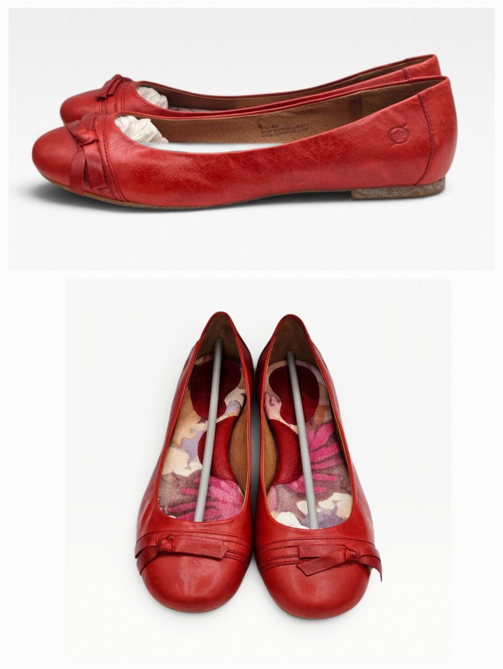 NWOT Born Red Leather Ballet Flats With Knotted Bow Detail Womens Size US 10